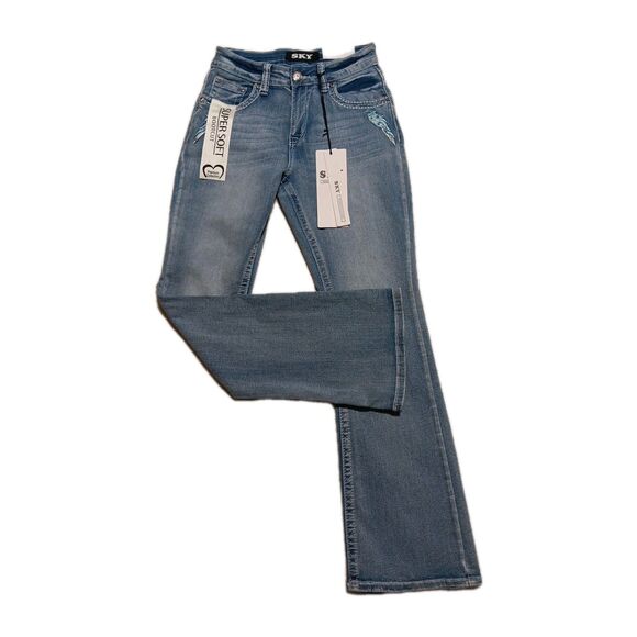 Sky Premium Collection Jeans Sz 7/8 Stone Embellished Bootcut Angel Wings Heart - Picture 2 of 9